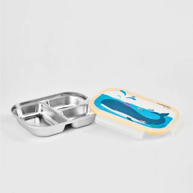 【CUITISAN 酷藝師】316可微波不鏽鋼 小鯨三格餐盤 750ml(三色可選/兒童餐具/酷夢系列)
