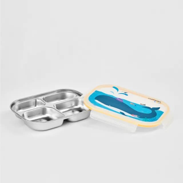 【CUITISAN 酷藝師】316可微波不鏽鋼 小鯨四格餐盤 500ml(三色可選/兒童餐具/酷夢系列)