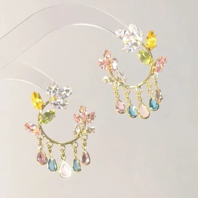 【生如夏花】油畫風花朵流蘇耳環1對(精緻 耳墜 耳飾 耳針 耳釘 首飾 垂墜耳環 情人節 閨蜜禮物)