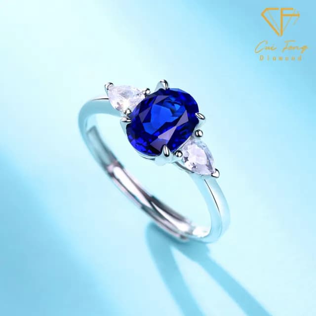 【CF鑽飾】女戒 培育藍寶石《深情》雙11限定情人節(1克拉 鑽戒 戒指 禮物 生日)