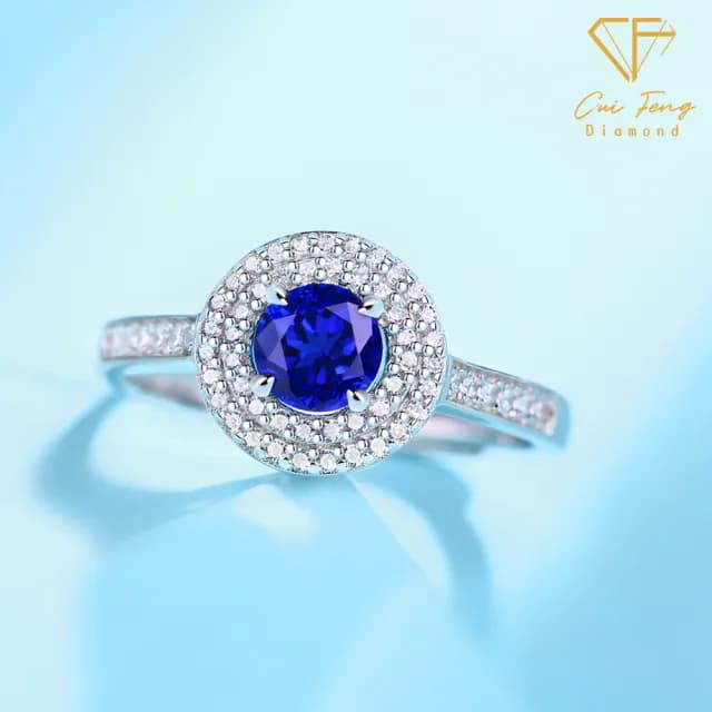 【CF鑽飾】女戒 培育藍寶石《蔚藍》雙11(50分 鑽戒 戒指 聖誕 禮物 生日)