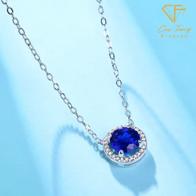 【CF鑽飾】項鍊 培育藍寶石《蔚藍》雙11限定情人節(1克拉 項墜 禮物 生日)