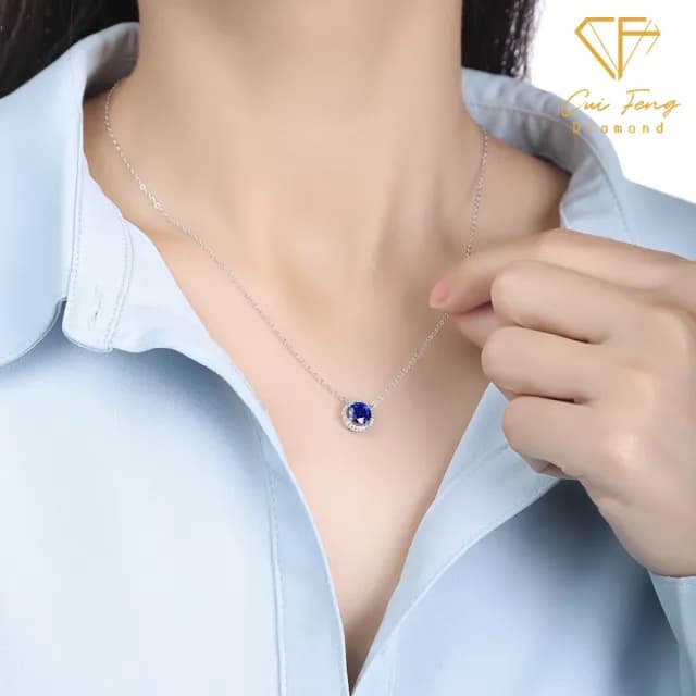 【CF鑽飾】項鍊 培育藍寶石《蔚藍》雙11限定情人節(1克拉 項墜 禮物 生日)