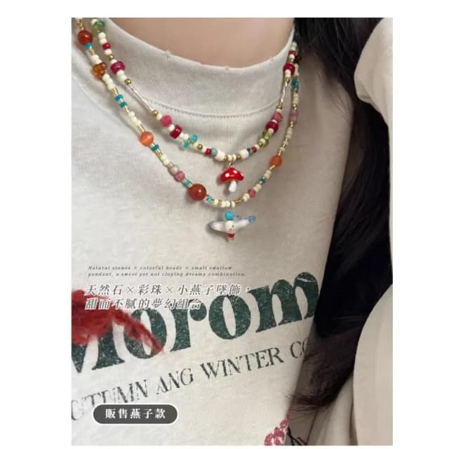 【復古穿搭】天然石糖果小燕子彩珠項鍊(珠珠項鍊 春夏 鎖骨練 多巴胺 穿搭配件)