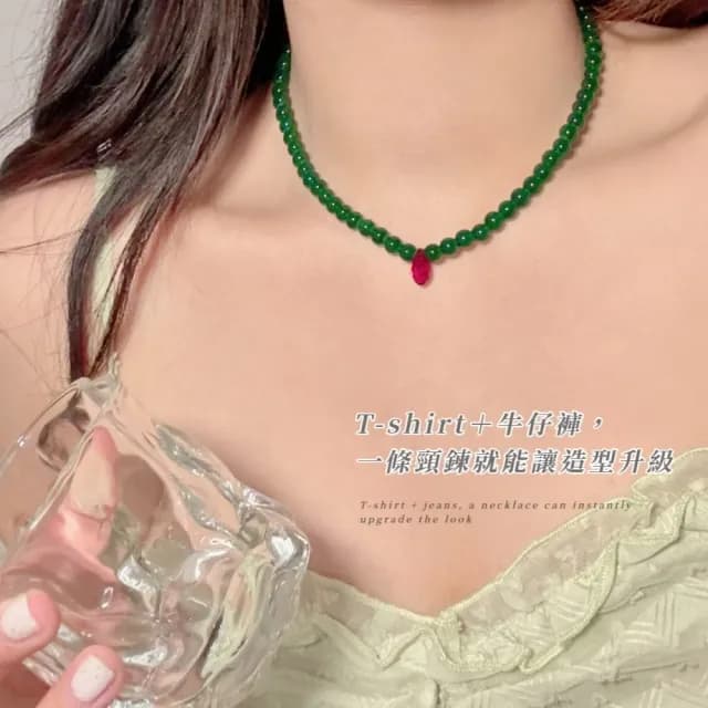 【復古中式】串珠碎石頸鍊(鎖骨鍊 項鍊 項鏈 飾品配件 女生 生日 情人節 禮物 短鍊)