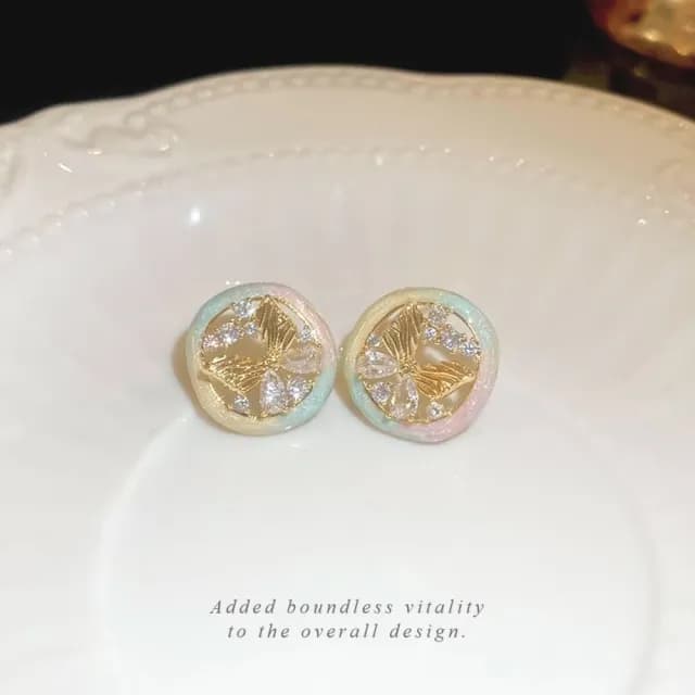 【時尚巴黎】莫奈花園蝴蝶耳環1對(鋯石 耳飾 耳墜 飾品 耳針 耳釘 首飾 耳圈 情人節)