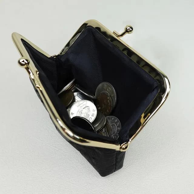 【M2ND】雙11 凱絲蘿克鴕鳥拉鍊口金零錢包組(黑-T70A)