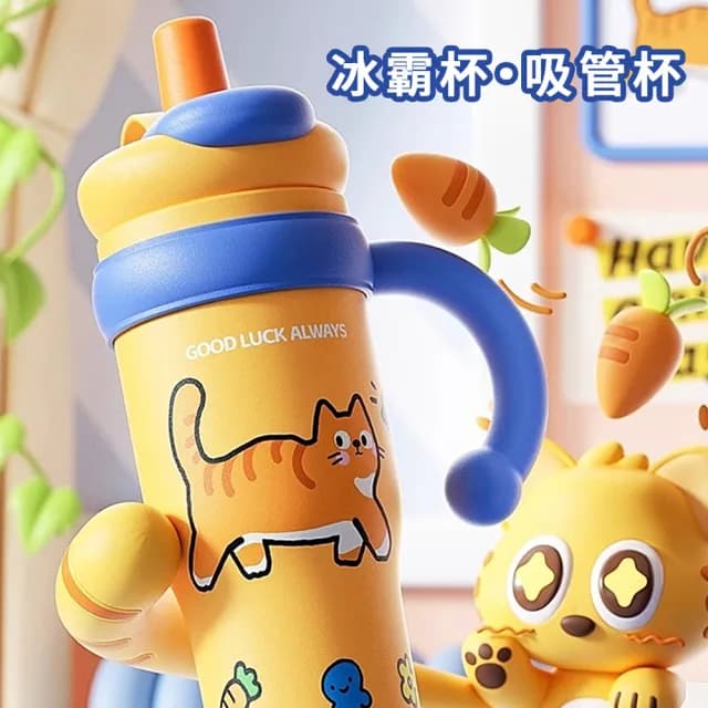 【kingkong】巨無霸陶瓷內膽吸管咖啡杯1L(隨行水杯 陶瓷杯 保溫杯 交換禮物)