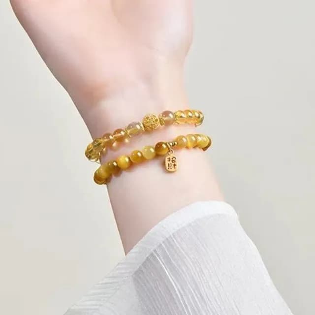 【MoonDy】金虎眼 黃水晶 手鍊女 飾品 圓珠手串 雙圈手鍊 天然水晶