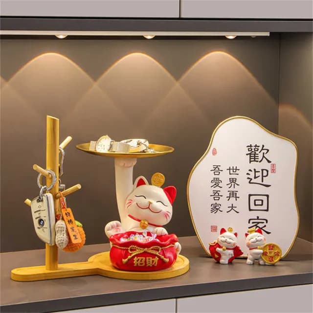 【超微米】招財貓鑰匙收納架 玄關裝飾品 入戶擺件 門口鞋櫃客廳置物架 家居喬遷新居禮品(玄關入戶擺件)