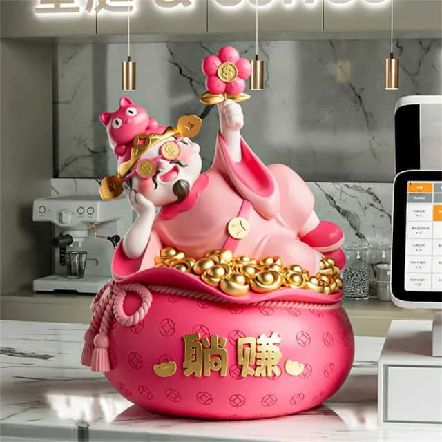 【超微米】躺賺財神爺擺件 店鋪前台桌上擺飾 存錢罐 喬遷開業禮物 招財貓桌面裝飾品(躺賺財神爺擺件)