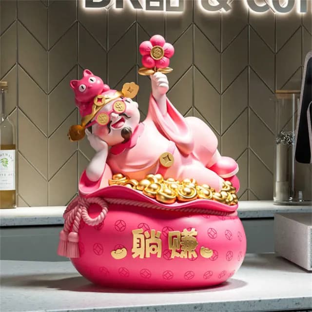 【超微米】躺賺財神爺擺件 店鋪前台桌上擺飾 存錢罐 喬遷開業禮物 招財貓桌面裝飾品(躺賺財神爺擺件)