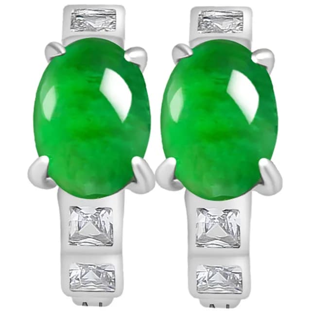 【Paiya 派亞】天然A貨翡翠陽綠蛋面耳扣冰種玉石耳釘S925銀鑲嵌時尚女士耳飾(送禮好物/交換禮物)