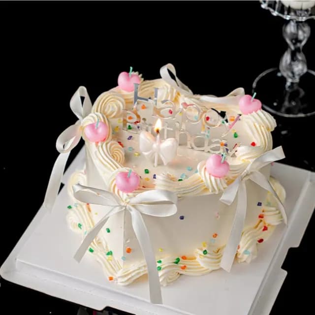 【生日蠟燭】網紅蛋糕裝飾蠟燭21件套裝組(櫻桃蠟燭 蝴蝶結蠟燭 生日立牌 絲帶 緞帶 蛋糕 派對 慶生)