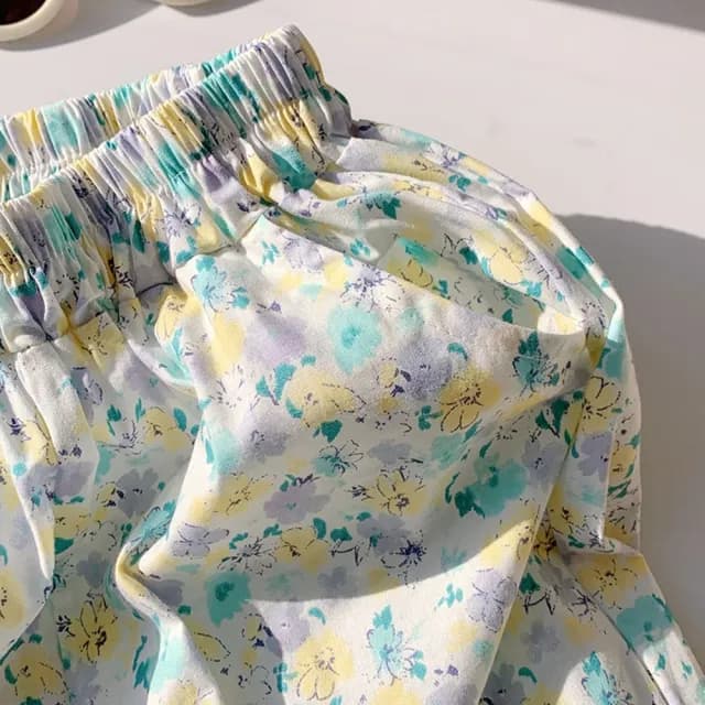 【橘魔法】碎花薄縮口褲(燈籠褲 防蚊 防曬 空調褲 長褲 褲子 大童 女童 兒童 童裝)