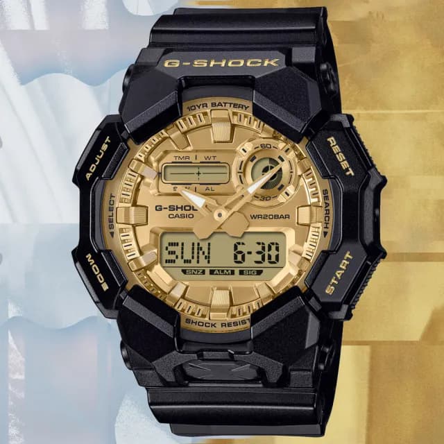 【CASIO 卡西歐】G-SHOCK 長效電池壽命 黑金雙顯腕錶 七夕 情人節 送禮 推薦(GA-010GGB-1A9)