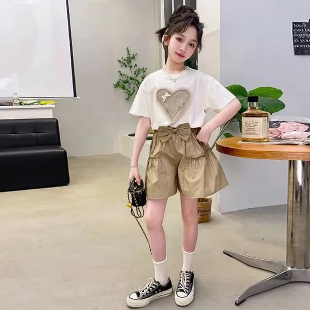 【小衣衫童裝】中大女童夏季大愛心落肩套裝組(1140205)