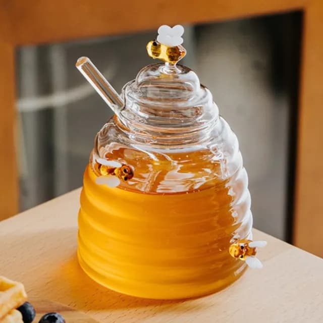 【三小蜜蜂】玻璃蜂蜜罐-附蜂蜜勺(保鮮罐 玻璃罐 密封罐 帶蓋 造型 家用 餐廚 餐具 早餐)