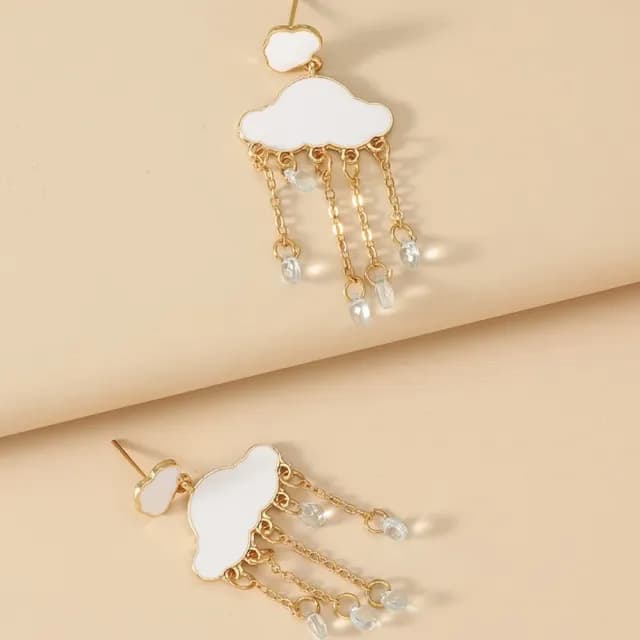 【雨做的雲】韓系雲朵流蘇耳環1對(雨滴 耳飾 耳墜 飾品 耳針 耳釘 首飾 配件 禮物)