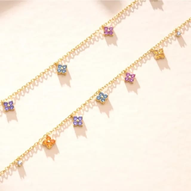 【幸運配飾】法式彩鋯石925純銀項鍊(多巴胺 彩色 彩鑽 四葉草 百搭 鎖骨鍊 飾品)