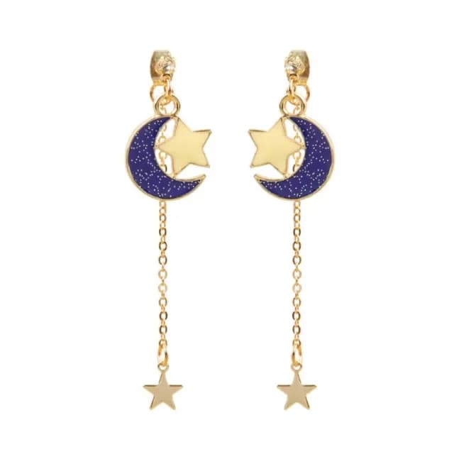 【浪漫星空】星星月亮垂墜耳環1對(簡約 耳飾 耳墜 飾品 耳針 耳釘 首飾 配件 禮物)