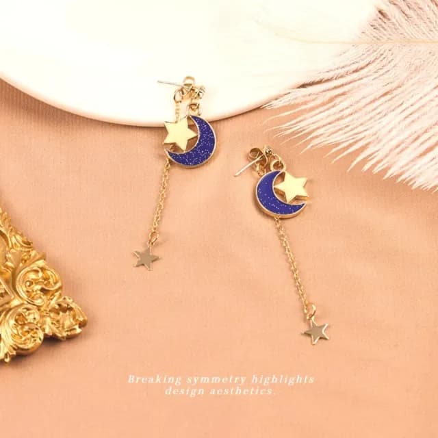 【浪漫星空】星星月亮垂墜耳環1對(簡約 耳飾 耳墜 飾品 耳針 耳釘 首飾 配件 禮物)