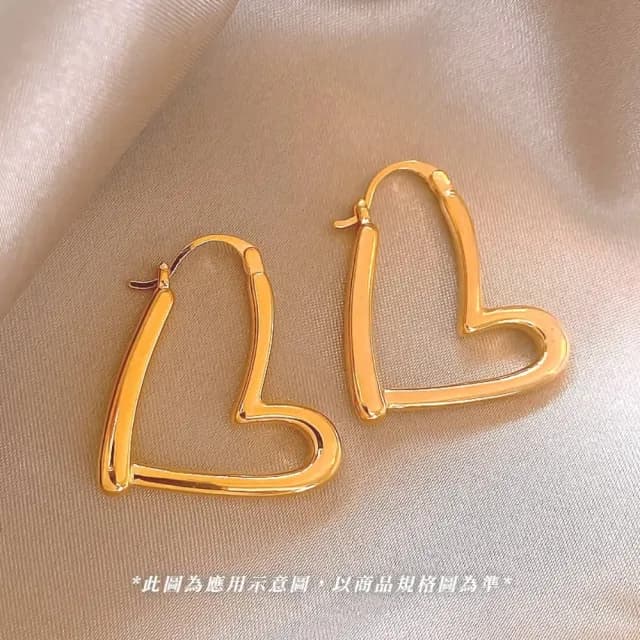 【金色桃心】個性愛心大耳環1對(復古 耳飾 耳墜 飾品 耳針 耳釘 首飾 配件 禮物 女)