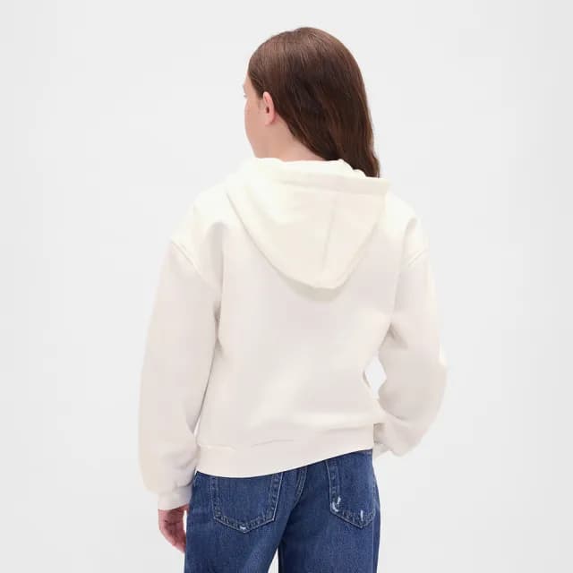 【GAP】女童裝 Logo刺繡連帽外套-白色(824077)