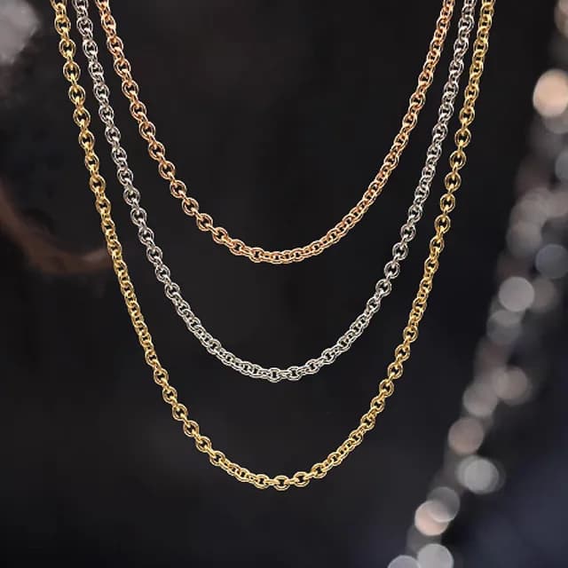 【BRILLMOND】義大利三色K金圓十字鍊(1.2mm 1.4g 三色任選)