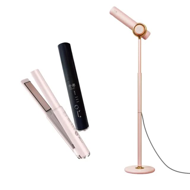 【meekee】小嵐 粉色立式吹風機＋無線離子夾 組合｜負離子速乾 免手持 雙品套裝(MK-DRYER-1/CHSI-1)