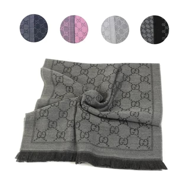 【GUCCI 古馳】GG LOGO 雙色雙面提花羊毛圍巾(多款任選)