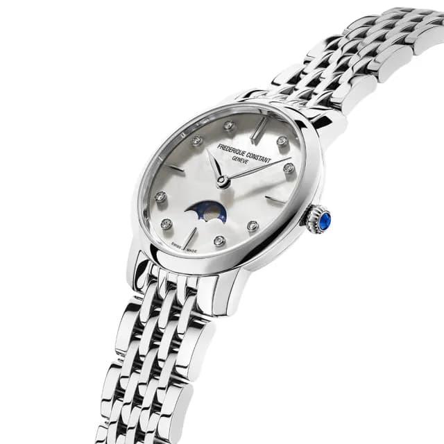 【CONSTANT 康斯登】Slimline 真鑽月相石英女錶 禮物 送禮 推薦(FC-206MPWD1S6B)