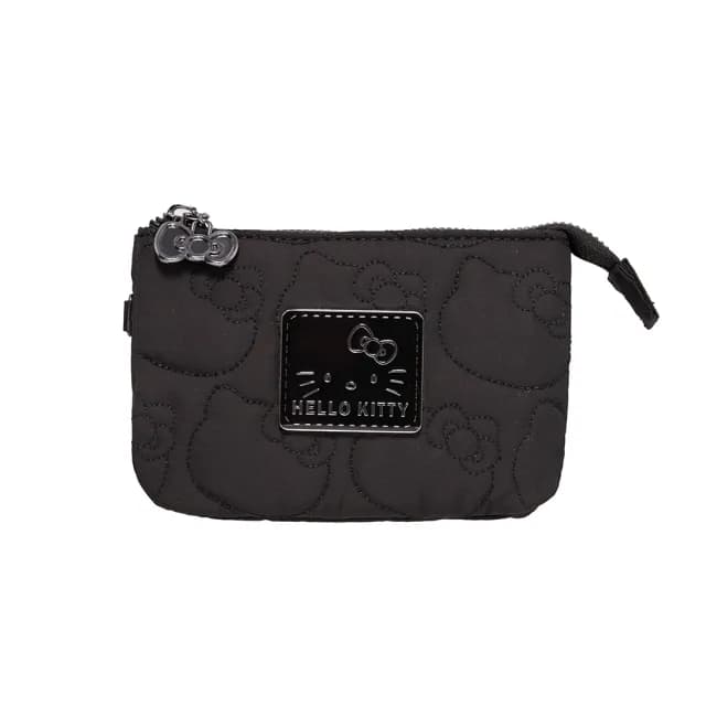 【HELLO KITTY】舒芙蕾凱蒂-三層零錢包-黑 KT03L11BK(低調黑鎳色蝴蝶結拉片)
