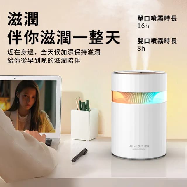 【YUNMI】雙頭噴霧水氧機 納米霧化加濕器 900ML 七彩燈光霧化機 增濕器 補水噴霧機 薰香機 香薰機 擴香機