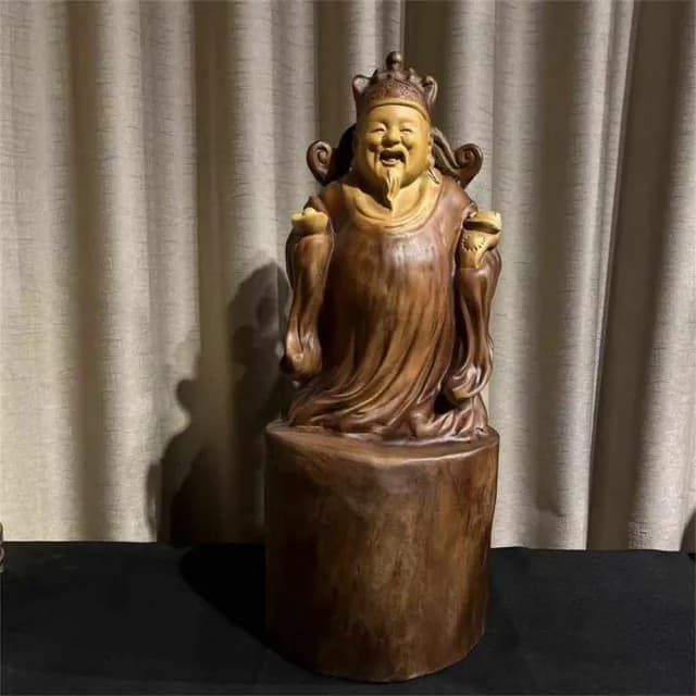 【超微米】香樟木財神爺擺件 招財木雕 實木雕刻文財神神像 店鋪公司開業送禮品(實木財神爺神像25*21*64)