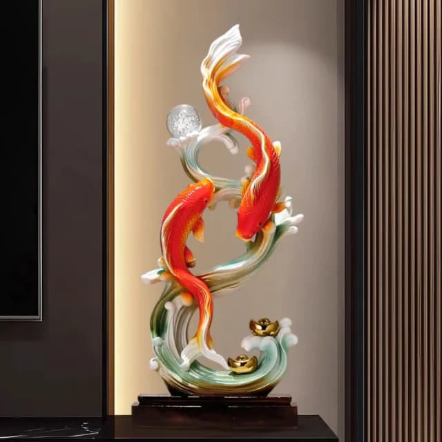 【巨匠】入戶玄關擺件 年年有余擺件 辦公室桌面擺飾 電視櫃裝飾擺件 開業喬遷禮物(28*14*67CM招財擺件)