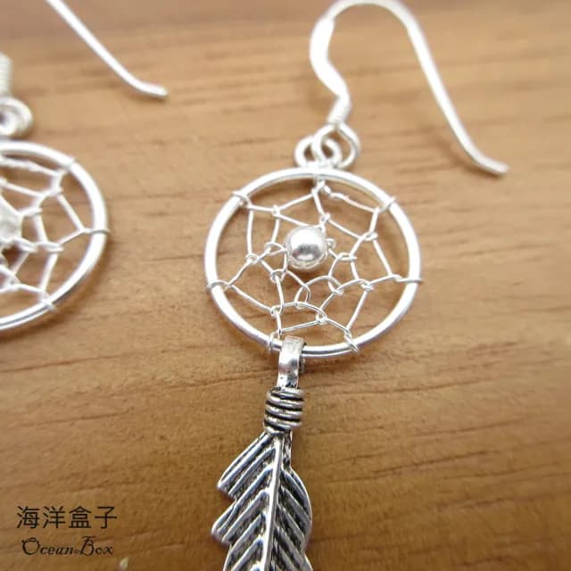 【海洋盒子】輕巧捕夢網925純銀耳環(925純銀垂墜耳環)