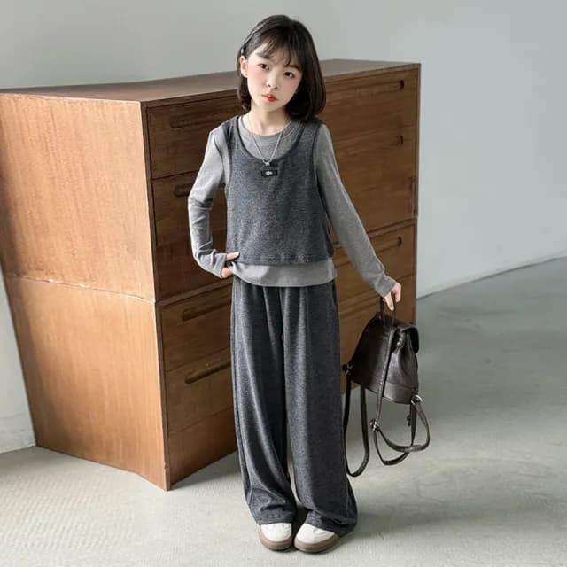 【小衣衫童裝】中大女童秋款三件式休閒背心長袖長褲套裝(1140823)