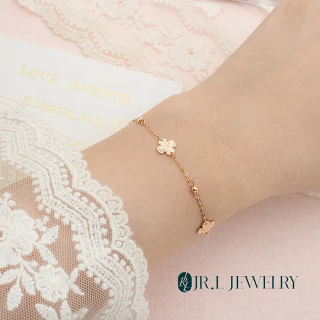 【JR.L金瑞利珠寶】雙11 18K玫瑰金 花語四葉草K金手鍊(18K玫瑰金手鍊)