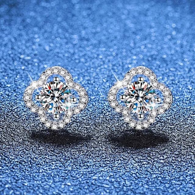 【巴黎精品】現貨+預購 頂級莫桑鑽石耳環925純銀耳環女耳針銀飾情人節禮物(1克拉輕奢四葉女飾品2色a1kv11)