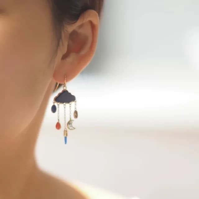 【天晴安好】雲星月寶石流蘇耳環1對(高級 設計 耳飾 耳墜 飾品 耳針 耳釘 首飾 配件 禮物)