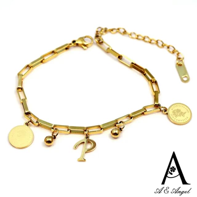 【ANGEL】音符律動嘻哈英文字母圓牌個性可調手鍊(2色26個字母可選)