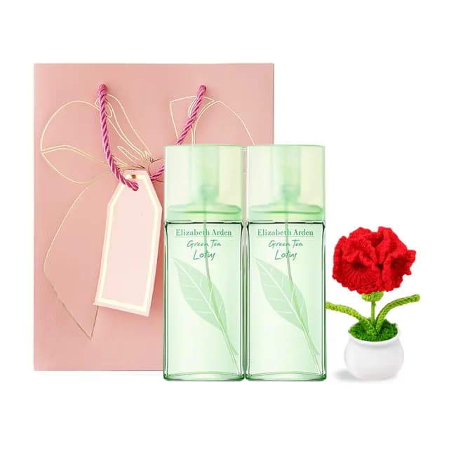 【Elizabeth Arden 伊麗莎白雅頓】綠茶香水 100mlX2 附提袋+手作玫瑰(多款可選-國際航空版)