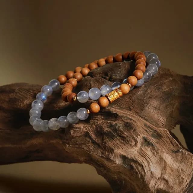 【KT DADA】雙11 檀木手串 純銀手鍊 串珠 灰月光石 串珠手鍊 雙圈手串 百搭飾品