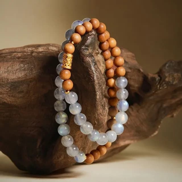 【KT DADA】雙11 檀木手串 純銀手鍊 串珠 灰月光石 串珠手鍊 雙圈手串 百搭飾品