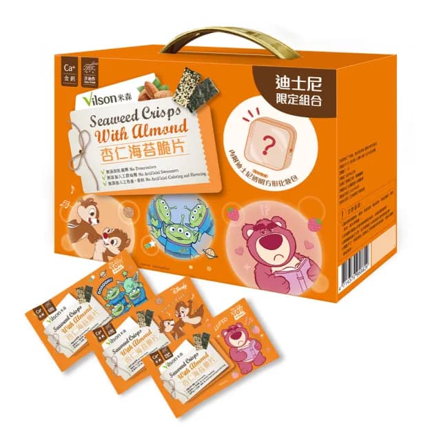 【Vilson 米森】迪士尼系列-杏仁海苔脆片組-限量版(18公克X4包 中秋、送禮、禮盒)