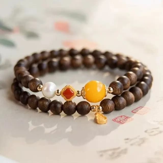 【KT DADA】雙11 手鍊女 飾品 香楠木 雙圈手鍊 沉香木 蜜蠟 南紅 淡水珍珠
