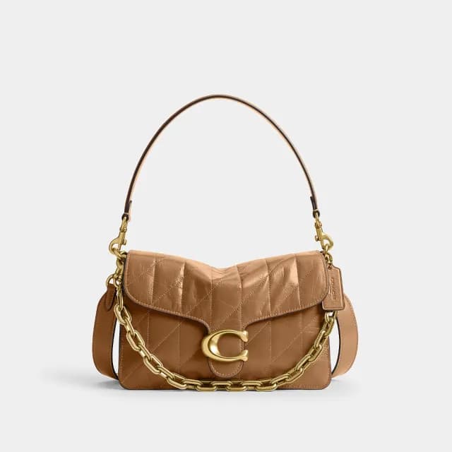 【COACH】蔻馳官方直營 CHAIN TABBY 絎縫裝飾鏈條單肩手袋 單肩包 肩背包-B4/蜂蜜棕色(CAF55)