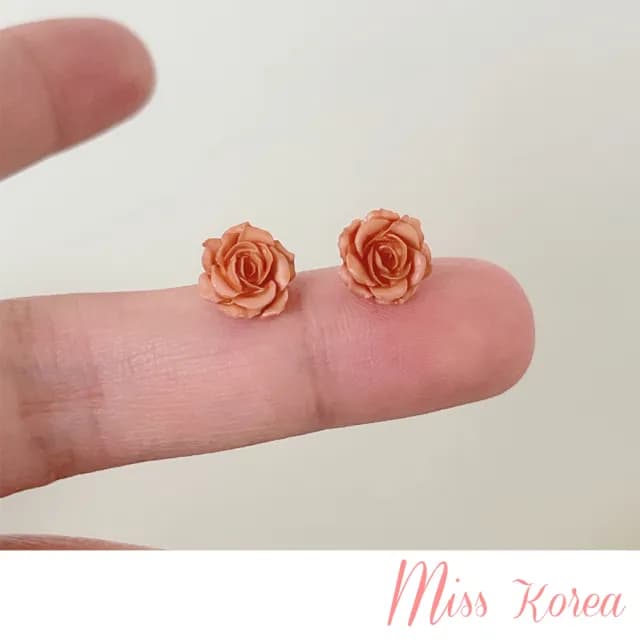 【MISS KOREA】浪漫氣質乾枯玫瑰花朵造型耳釘 耳環(玫瑰耳環 花朵耳環)