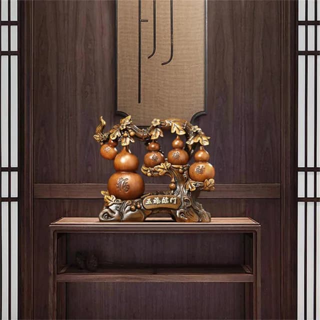 【超微米】五福臨門招財葫蘆擺件 家居客廳擺飾 工藝品 酒櫃電視櫃裝飾品 送禮喬遷禮品(葫蘆擺件39cm)